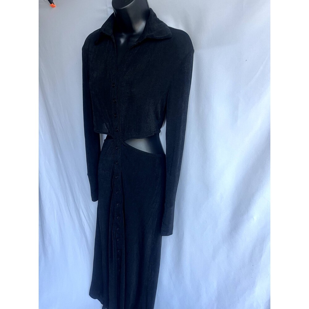 Bobbi Rocco NWT Black Slinky Long Sleeve Midi Dress With Cut Outs LBD Classy L - Picture 6 of 12